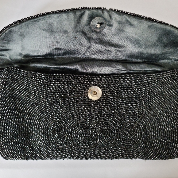 Vintage 1950s Black Hand Beaded Evening Clutch Bag Cocktail Formal Party 9 x 4.5 - Picture 9 of 10